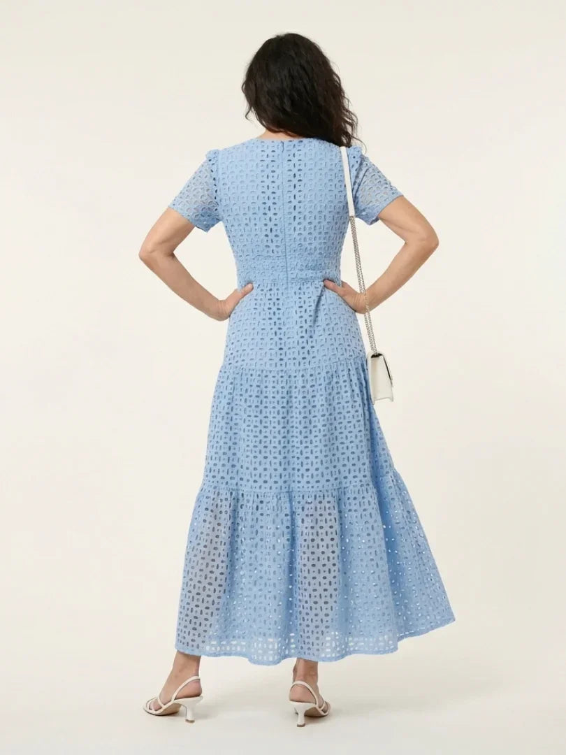 Brielle | V Neck Short Sleeve Tiered Midi Dress