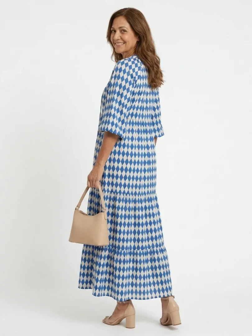 Elodie | Diamond Print Tiered Midi Dress
