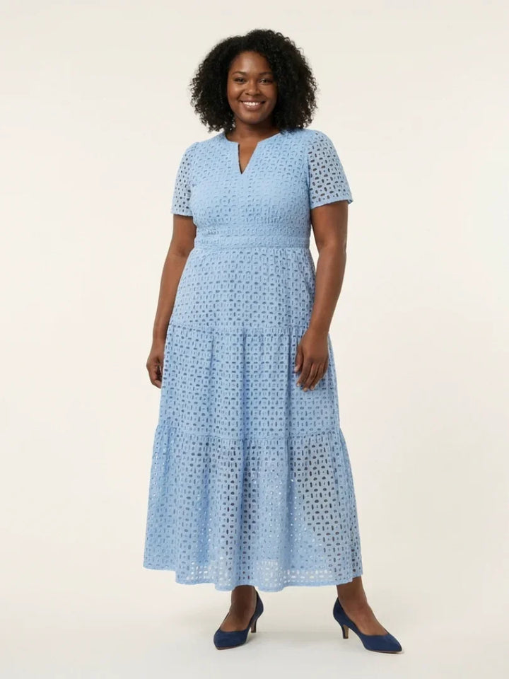 Brielle | V Neck Short Sleeve Tiered Midi Dress