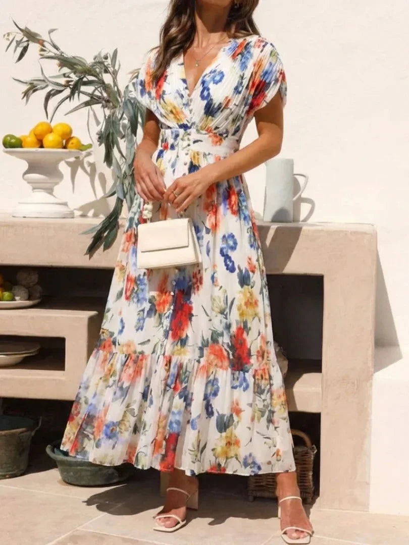 Savannah | Short Sleeve Pleated Floral Midi Dress