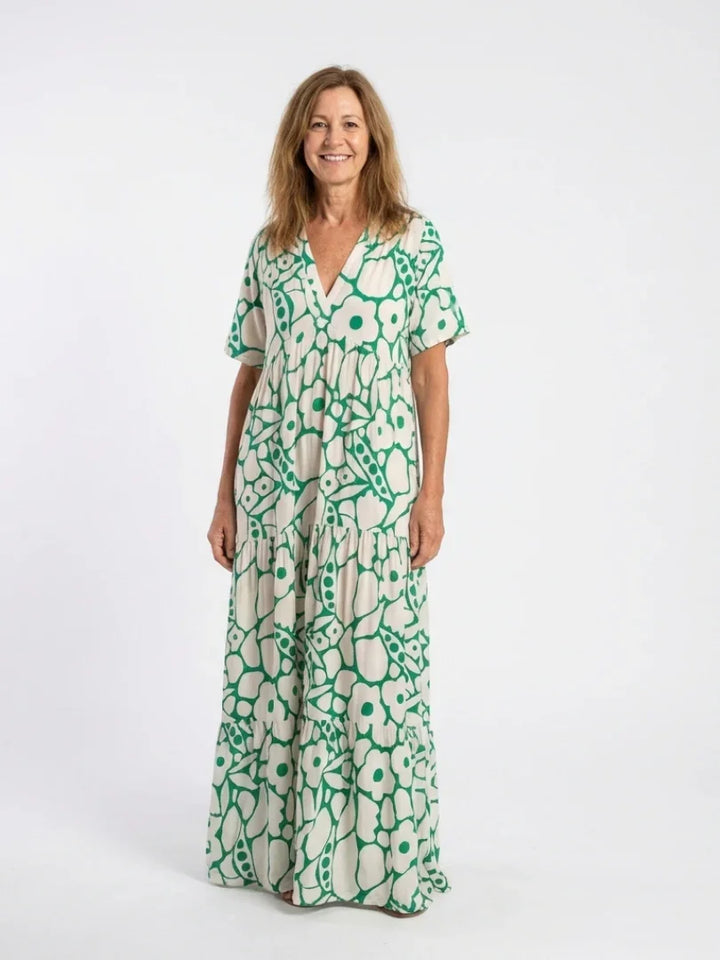 Zuleika | Short Sleeve V Neck Floral Midi Dress