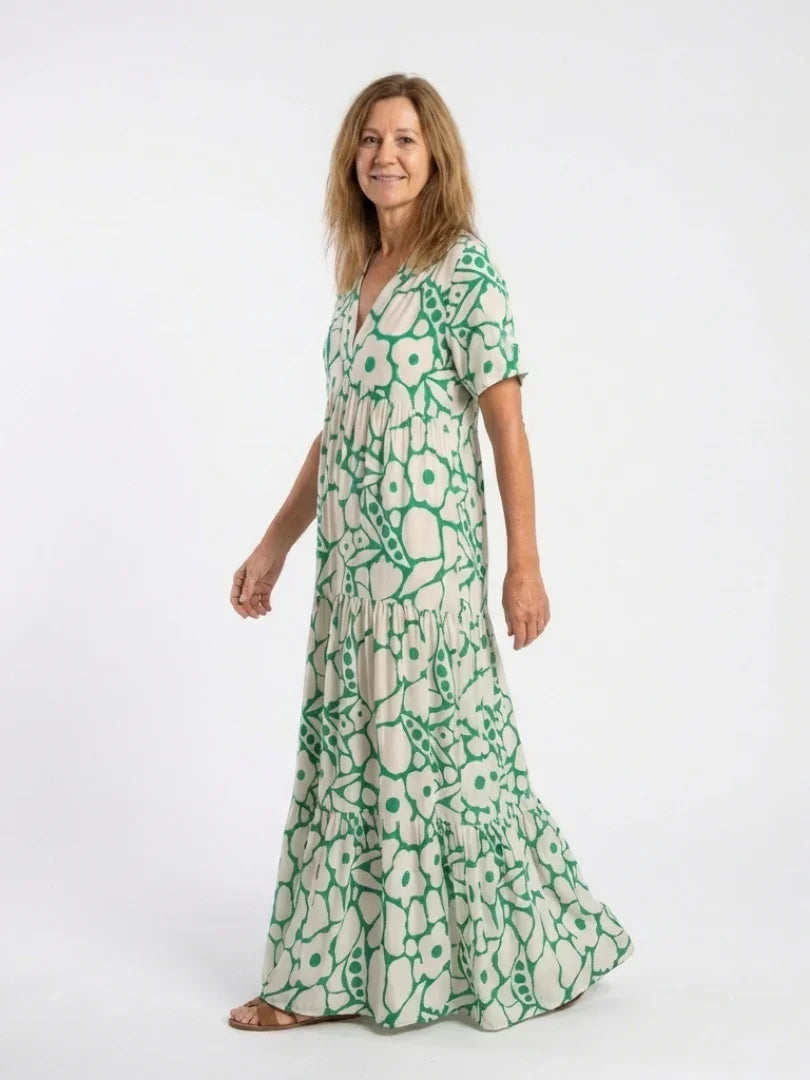 Zuleika | Short Sleeve V Neck Floral Midi Dress