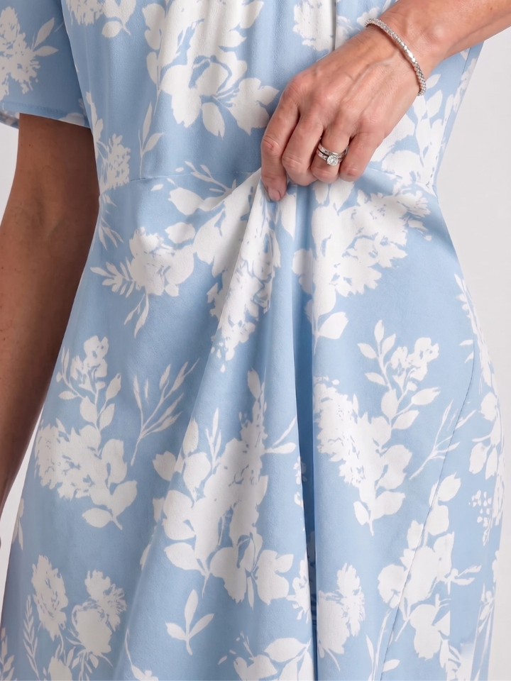 Marion | Floral Print Short Sleeve V Neck Midi Dress