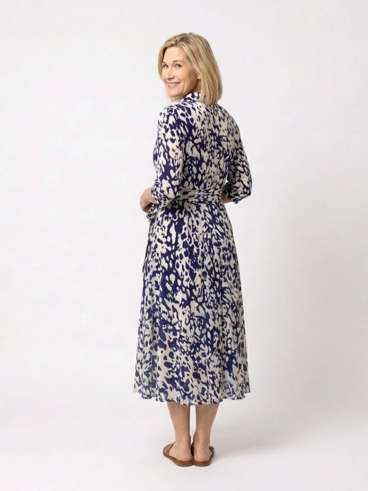 Oriana | Collared Long Sleeve Waist Tie Midi Dress