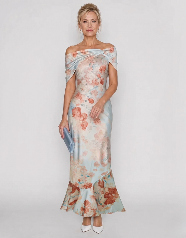 Imore | Soft Floral Off Shoulder Fitted Midi Dress