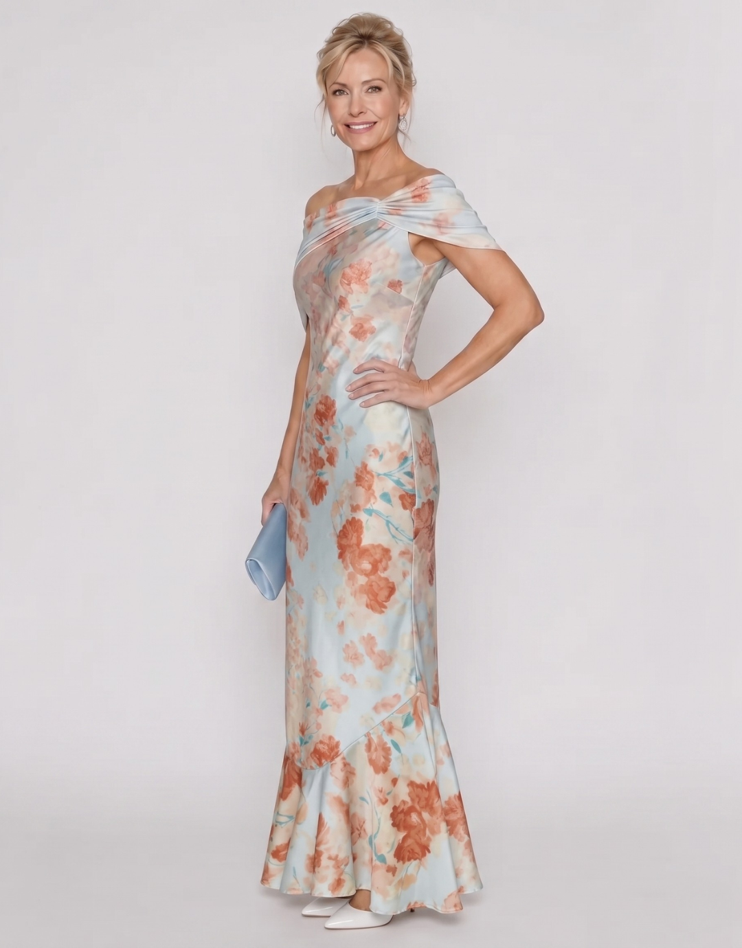 Imore | Soft Floral Off Shoulder Fitted Midi Dress