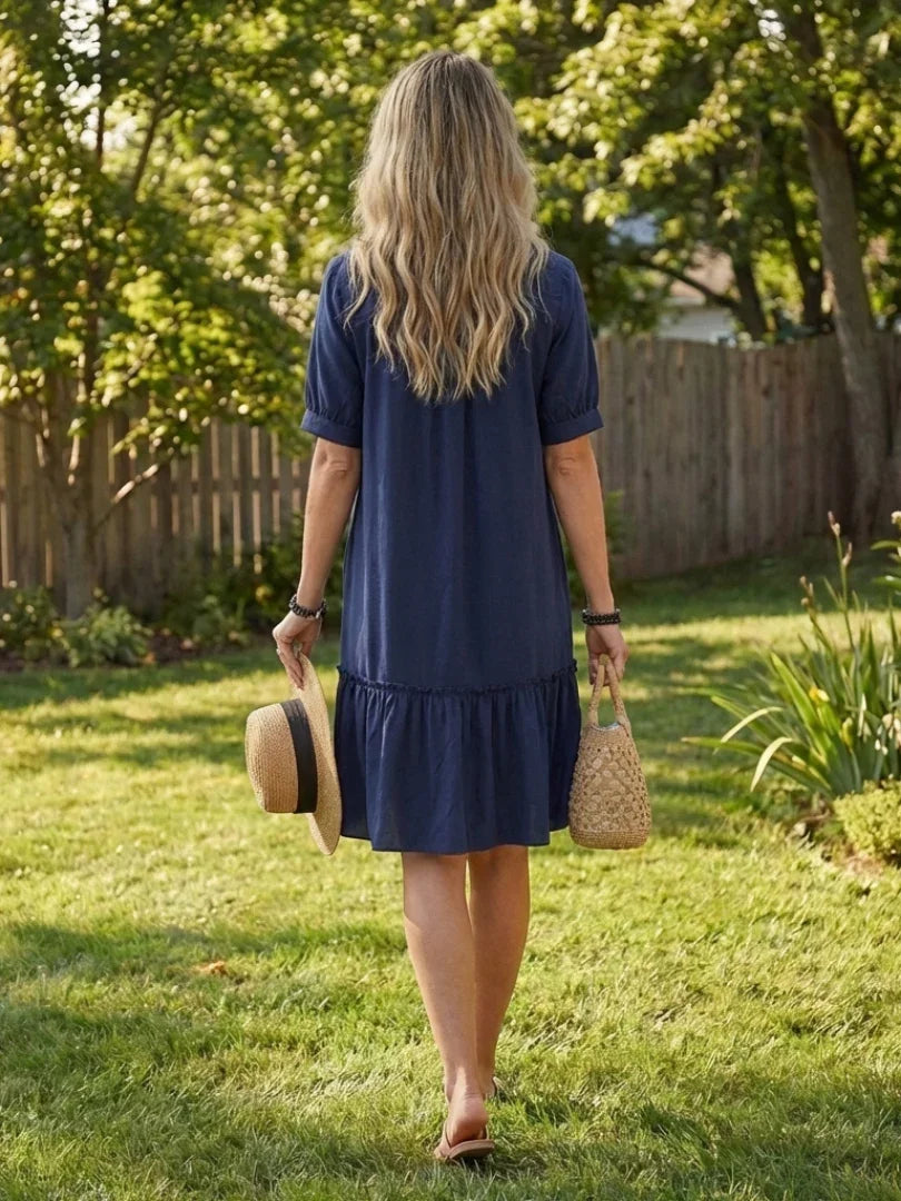 Sabine | Short Sleeve Button Front Ruffle Hem Dress