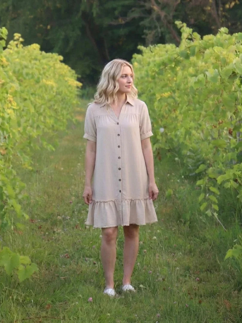 Sabine | Short Sleeve Button Front Ruffle Hem Dress