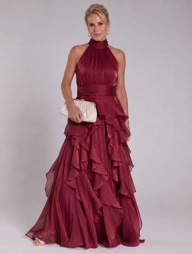 Melisande | Women’s Maxi Dress with Halter Neckline and Ruffle Tiers
