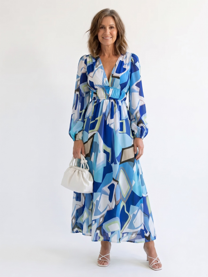 Althea | Women’s Maxi Dress with Long Sleeves and Elastic Waist Seam